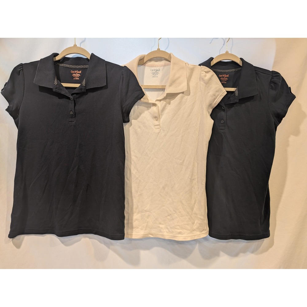 Cat & Jack Girls School Uniform Polo Shirts Bundle Navy White XL 14/16 3pc